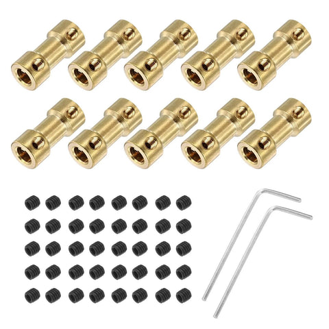 10 Pack 5mm to 5mm Brass Shaft Coupling Joint Connector with Screws and Hex Wrench Flexible Motor Shaft Coupler for Car Wheels Tires Shaft Motor