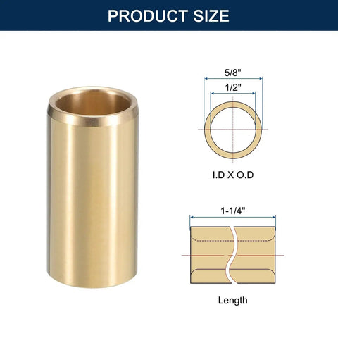 Self Lubricating Cast Brass Sleeve Bearing One Half Inch Bore Five Eighths Inch Outer Diameter One And A Quarter Inch Long Plain Shaft Bushing
