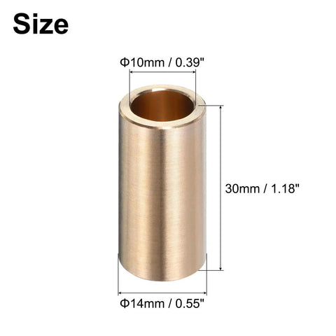Brass Sleeve Bearings 10mm Bore 14mm OD 30mm Length Self Lubricating Bushing with size dimensions