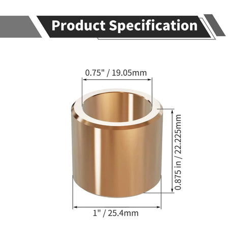 Sleeve Bearing Three Quarters Inch Bore One Inch Outer Diameter Seven Eighths Inch Length Cast Brass Wrapped Oilless Self Lubricating Bushing For Industrial Equipment Copper Alloy With High Wear Resistance And Corrosion Protection.