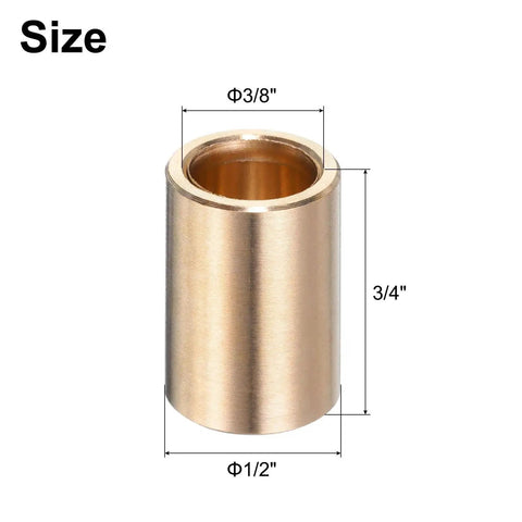 Set Of Four Self Lubricating Brass Sleeve Bearings Three Eighths Inch Bore One Half Inch Outer Diameter Three Quarters Inch Length Brass Bushing For Low Friction Linear Motion Applications, shown with dimensions