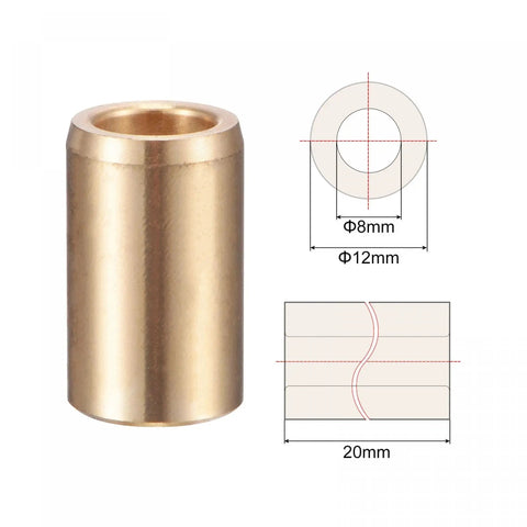 Self Lubricating Cast Brass Sleeve Bearing with 8mm Bore, 12mm Diameter, 20mm Length for High Temp and Corrosive Environments