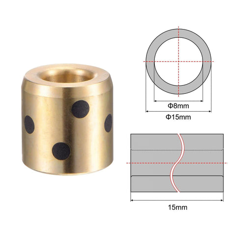 Wrapped Oilless Brass Graphite Sleeve Bearings Set of 2, 8mm Bore, 15mm Outer Diameter, 15mm Length, Self Lubricating Bushings With Graphite For Low Maintenance, High Load Capacity, And Smooth, Quiet Motion