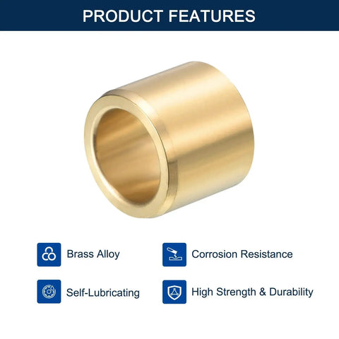 Close-up of brass sleeve bearing half inch bore three quarter inch outer diameter half inch length self lubricating bushing two pack.