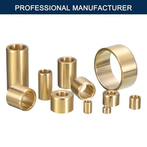 Assorted self lubricating cast brass sleeve bearings, including one half inch bore, suitable for durable wear resistance and smooth motion.