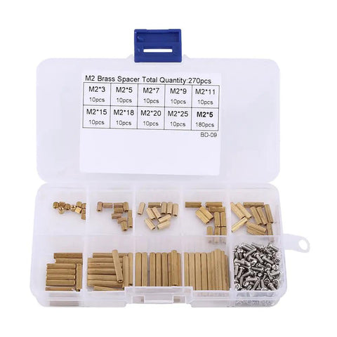 Brass Standoff Kit 270 Pieces M2 Female Thread Spacers with Storage Box for PCB Motherboard Electronics Hardware Installation