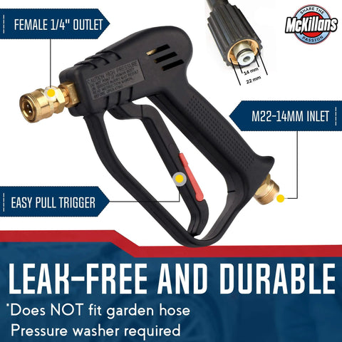 Pressure Washer Gun Replacement With M22 Inlet Extension Wand And One Quarter Inch Quick Connector Coupler Brass And Steel Construction For Durable Leakproof Power Washing