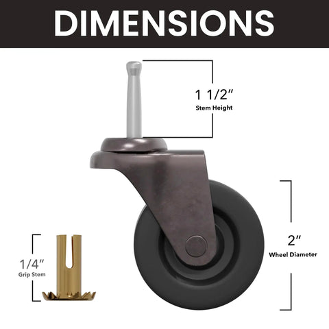 Brass Stem Casters With 2 Inch Rubber Wheels For Furniture Set Of Four Smooth Mobility Prevents Floor Scratches Durable