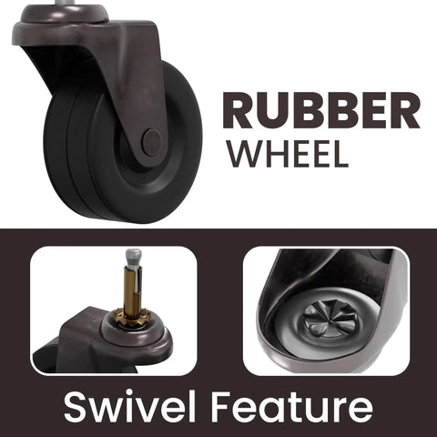 Brass Stem Casters With 2 Inch Rubber Wheels For Furniture Set Of Four Smooth Mobility Prevents Floor Scratches Durable Antique Style Hardware close-up
