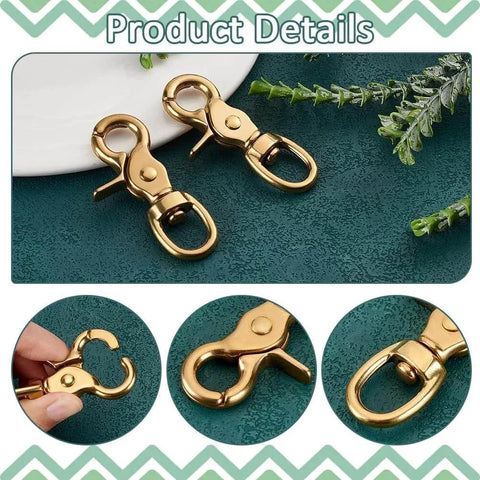 Heavy Duty Swivel Round Snap Clips 2 Pack 2.8 Inch Lobster Claw Hooks for pet leashes and outdoor gear, brass material close-up.