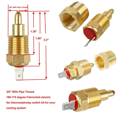 3/8 inch pipe thread 185-175°F thermostat switch for electric fan cooling system