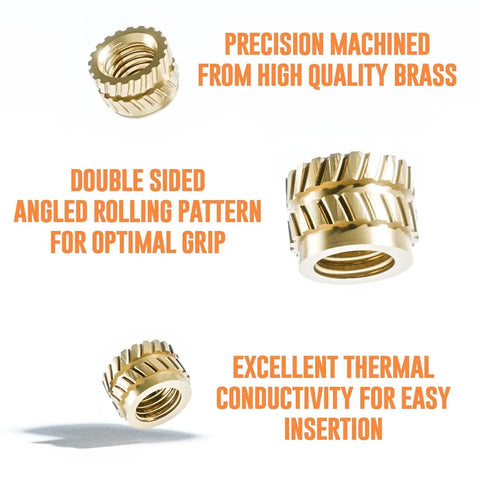 Brass Heat Set Threaded Inserts For 3D Printing And Plastic Parts M6 Internal Threads 8mm OD 5mm Length Knurled