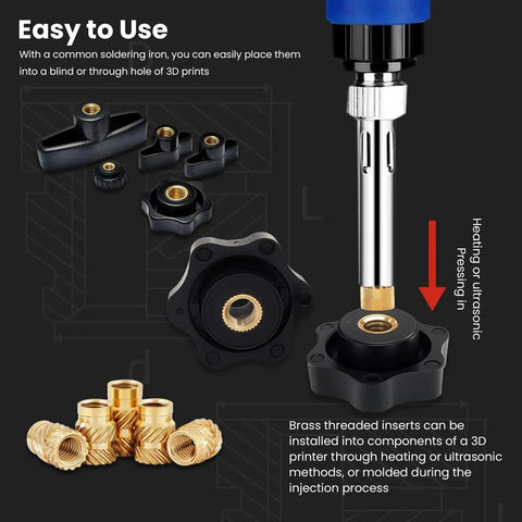 Heat Set Threaded Inserts For Plastic 10-32 UNF Brass Knurled Nuts 60 Pieces used with soldering iron for 3D printing