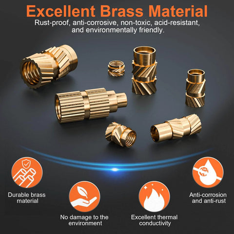 Brass knurled nuts from 440PCS Threaded Inserts Set with Soldering Tip & Adapter for plastic and 3D printing