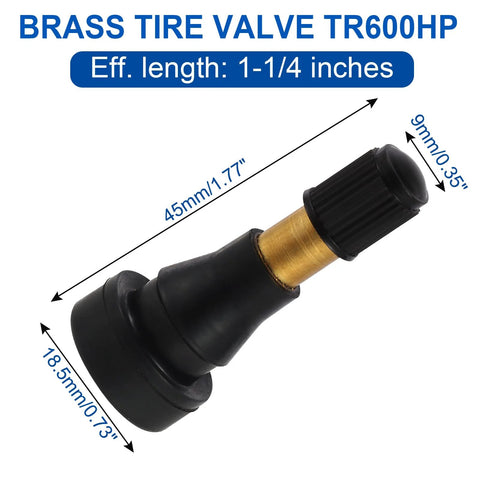 ST Shengtuo TR600HP brass tire valve stem, snap-in high-pressure, 1.71 inch length, black cap, pack of 5