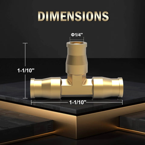 Dimensions of Brass Union Tee Air Line Fittings One Quarter Inch T Fitting For Pneumatic Systems And Air Suspension For DIY Pros