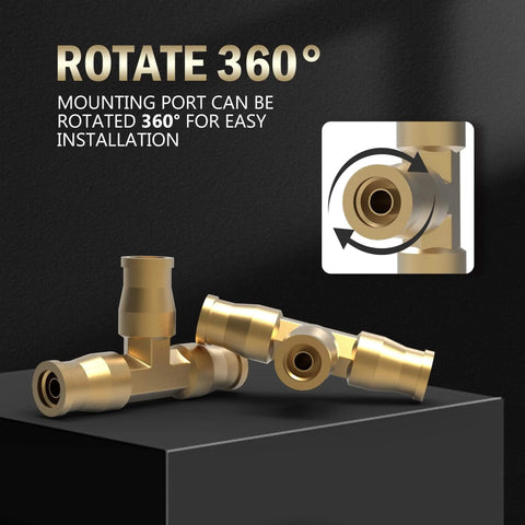 Brass Union Tee Air Line Fittings One Quarter Inch T Fitting For Pneumatic Systems And Air Suspension 360° rotation