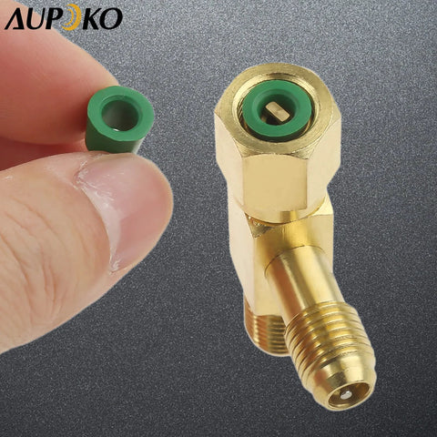 Aupoko brass quick-coupler tee with green plastic valve core insert and 1/4 inch swivel connector for vacuum pump manifold