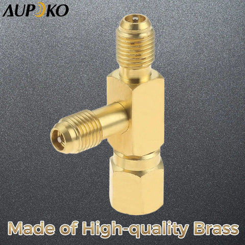 Brass AUPOKO quick-coupler T-fitting with 1/4-in valve-core tee adapter and swivel connector for vacuum pump manifold