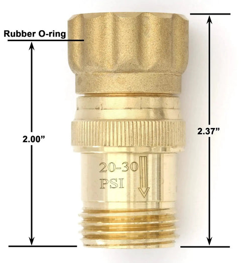 Keep Your Drip Irrigation Running Smooth With This 25 PSI Water Pressure Reducer Regulator, three quarter inch brass, measurements shown