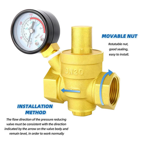 Water Pressure Regulating Valve With Brass Body Three Quarter Inch Inlet DN20, pressure reducing valve, gauge view