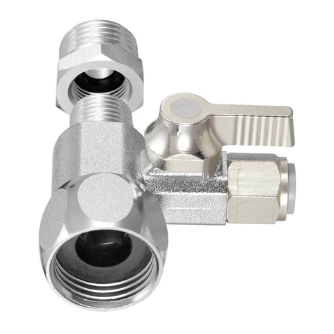 Brass Water Splitter And Go-To Feed Adapter For RO Systems Refrigerator And Ice Maker Three Eighths Inch To Three Eighths Inch To One Quarter Inch Tee Valve With G One Half Inch To G One Half Inch To One Quarter Inch Push In Quick Connect Fittings Lead