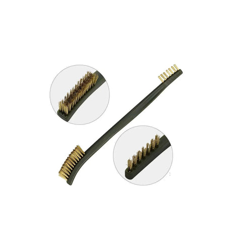 5-Piece Brass Wire Brush Set, small brass wire brushes with close-up of brush heads for cleaning and rust removal