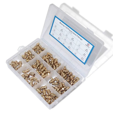 Brass Zerk Grease Fitting Kit Set 135 Pieces For M6 M8 M10 Includes Straight 90 Degree And 45 Degree Angles With Storage Box