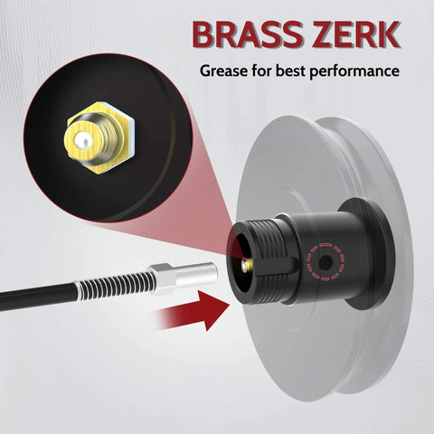 Brass zerk fitting on winch snatch block pulley for 11 tons fits 1/4 to 1/2 inch rope, towing off road recovery kit accessories