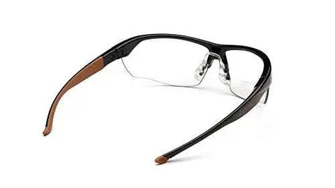 Front view of Braswell 1.5 Diopter Anti Fog Safety Glasses with One Size Fits All Nosepiece, showing flexible half-frame and clear lenses.