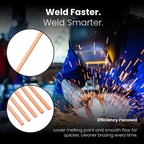 Welder using 42 Pcs BCuP-5 15 Percent Silver Brazing Rods for HVAC refrigeration and industrial welding, focus on sparks and rods.