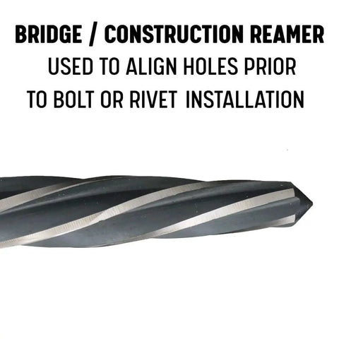 Pro Grade One Inch Bridge Reamer For Construction And Hole Alignment With Half Inch Shank DWR Series Heavy Duty Tool For Aligning Overlapping Holes Before Bolts Or Rivets Drill America, close-up view