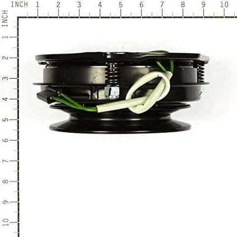 Side view of Briggs and Stratton 5023233SM Electric Clutch, showing wires and size against a measuring grid.