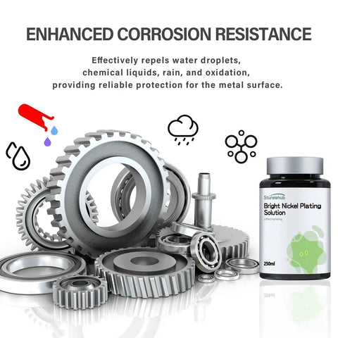 Bright Nickel Plating Solution 250ml for Electroplating With Excellent Corrosion Resistance beside metal gears and parts.