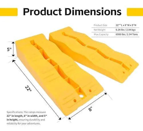 Three Step RV Leveling Ramps Set Of Two For Camper And Trailer In Bright Yellow with dimensions 22x8x5 inches for stable parking