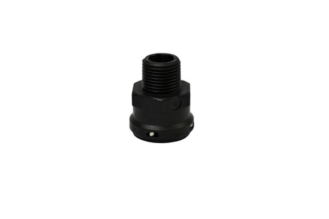 Universal Broadcast Sprayer Pressure Regulator With Quick Connect Bypass Port adapter for 12 Volt diaphragm pumps, black, close-up.