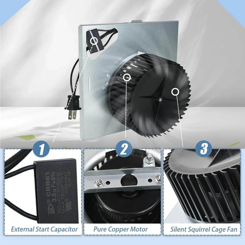 S97015162 Motor Upgrade Assembly Compatible with Broan NuTone Bathroom Exhaust Fans showing motor, capacitor, and fan elements