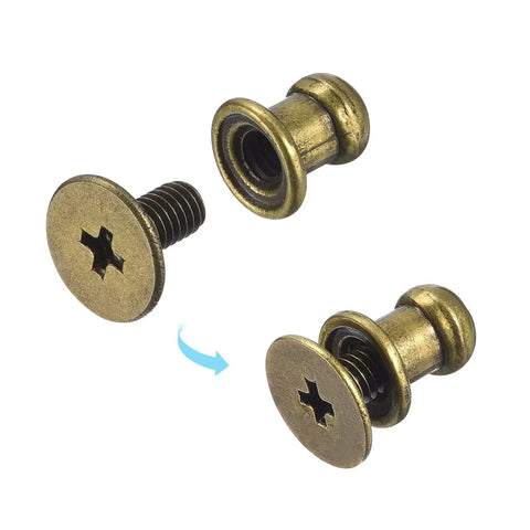 5mm Ball Head Stud Rivets With Screw Back 20 Sets for DIY Leather Craft Handbags and Belts, Bronze Tone Zinc Alloy M3x6mm Screw