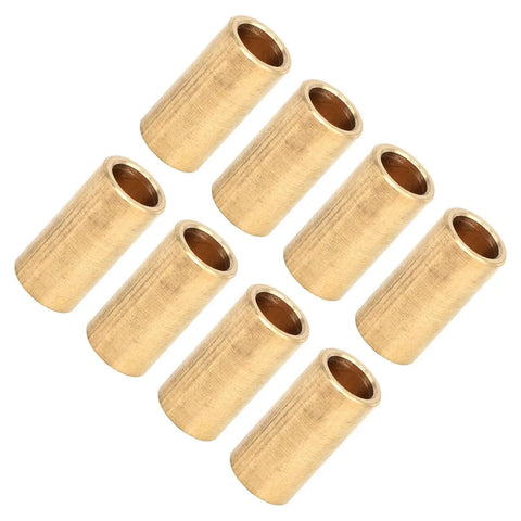 8 Piece Bronze Bushing Set Copper Plain Sleeve Bearing 8mm X 11mm X 22mm shown in an arranged layout