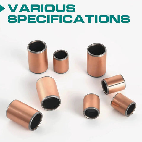 Four Pack Sleeve Bearings 12x16x20mm Oilless Self Lubricating Bronze Bushings scattered on white surface.