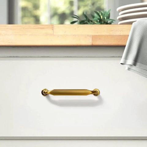 Six Pack Champagne Bronze Top Cabinet Pulls Three And Three Quarters Inch Hole Center Solid Zinc Alloy Drawer Handles In Dark Gold Finish