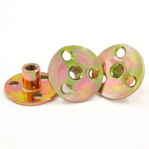 12 Pack Round Base T Nuts 1/4-20 Thread Screw-In Flange Inserts For Wood Furniture Hardware Carbon Steel Plate Nuts