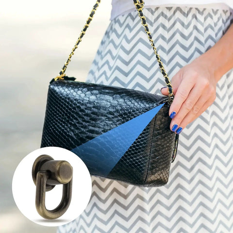 Handbag with 12 Pcs Bronze D Ring Studs With Ball Head Buttons And Rivets Set, showcasing durable hardware for leather crafting.