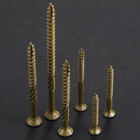 Assorted size bronze deck screws with serrated threads, featuring Size 10 Deck Screws 3 Inch Bronze Exterior Wood Screws 137 Pack Epoxy Coated Rust Resistant T25 Star Bit