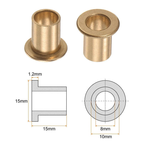 2 Pieces Flange Bearing Sleeve Bronze Self Lubricating 8mm Bore 10mm OD 15mm Length Flange Diameter 15mm Diagram View