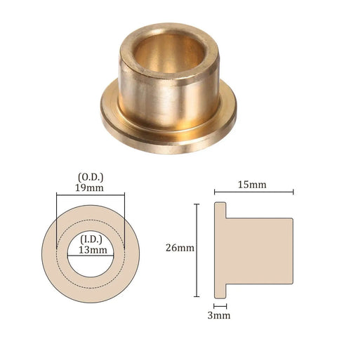 Bronze Flange Bearing Sleeve 13mm Bore 19mm Outer Diameter 15mm Flange Thickness Self Lubricating Bushing for machines with diagram