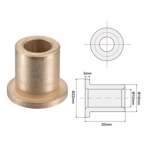Self Lubricating Sintered Bronze Flange Sleeve Bearing 10mm Bore 16mm Outer Diameter 20mm Length 22mm Flange Diameter 3mm Flange Thickness diagram