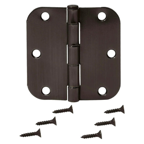 Rounded Five Eighths Radius Interior Door Hinges Set, Eighteen Pack, Oil Rubbed Bronze Finish with screws, 3.5 by 3.5 inches