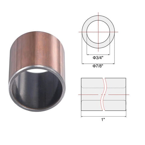 Self Lubricating Sleeve Bearing Three Quarter Bore Seven Eighth OD One Inch Long Wrapped Oilless Bushing with diagram.