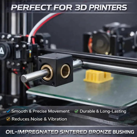 3D printer with oil-impregnated sintered bronze sleeve bearing bushing installed for smooth and quiet operation.